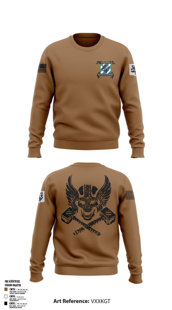 Crew Neck Sweatshirt, Crusher Company 1-28 Infantry Regiment, Army, Teamtime, Team time, sublimation, custom sports apparel, team uniforms, spirit wear, spiritwear, sports uniforms, custom shirts, team store, custom team store, fundraiser sports, apparel fundraiser