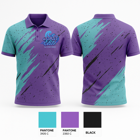 Short Sleeve Performance Polo, Coast Elite, Cheer, Teamtime, Team time, sublimation, custom sports apparel, team uniforms, spirit wear, spiritwear, sports uniforms, custom shirts, team store, custom team store, fundraiser sports, apparel fundraiser