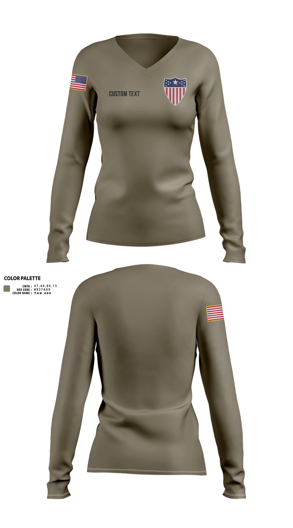 Womens Long Sleeve Vneck Shirt, 38th RSG, Army, Teamtime, Team time, sublimation, custom sports apparel, team uniforms, spirit wear, spiritwear, sports uniforms, custom shirts, team store, custom team store, fundraiser sports, apparel fundraiser