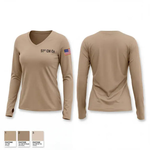 Womens Long Sleeve Vneck Shirt, 51ST CM Co, Army, Teamtime, Team time, sublimation, custom sports apparel, team uniforms, spirit wear, spiritwear, sports uniforms, custom shirts, team store, custom team store, fundraiser sports, apparel fundraiser