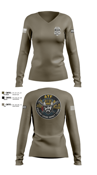 Womens Long Sleeve Vneck Shirt, ATF, Police, Teamtime, Team time, sublimation, custom sports apparel, team uniforms, spirit wear, spiritwear, sports uniforms, custom shirts, team store, custom team store, fundraiser sports, apparel fundraiser