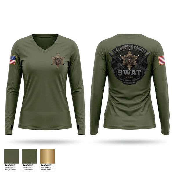 Womens Long Sleeve Vneck Shirt, Yalobusha County SWAT, Police, Teamtime, Team time, sublimation, custom sports apparel, team uniforms, spirit wear, spiritwear, sports uniforms, custom shirts, team store, custom team store, fundraiser sports, apparel fundraiser