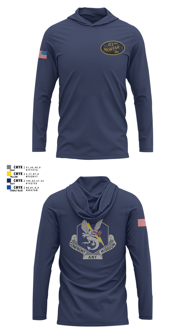 Long Sleeve Performance Shirt with hood, 83d Chemical Battalion, Army, Teamtime, Team time, sublimation, custom sports apparel, team uniforms, spirit wear, spiritwear, sports uniforms, custom shirts, team store, custom team store, fundraiser sports, apparel fundraiser