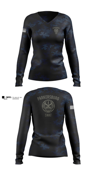 Womens Long Sleeve Vneck Shirt, Parkersburg SWAT, Police, Teamtime, Team time, sublimation, custom sports apparel, team uniforms, spirit wear, spiritwear, sports uniforms, custom shirts, team store, custom team store, fundraiser sports, apparel fundraiser