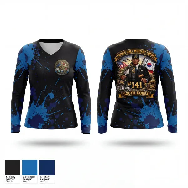Womens Long Sleeve Vneck Shirt, Prince Hall Military Lodge #141, , Teamtime, Team time, sublimation, custom sports apparel, team uniforms, spirit wear, spiritwear, sports uniforms, custom shirts, team store, custom team store, fundraiser sports, apparel fundraiser