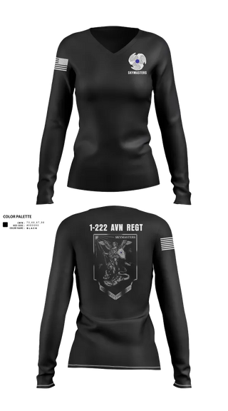Womens Long Sleeve Vneck Shirt, 1-222 Aviaition Regiment, Army, Teamtime, Team time, sublimation, custom sports apparel, team uniforms, spirit wear, spiritwear, sports uniforms, custom shirts, team store, custom team store, fundraiser sports, apparel fundraiser