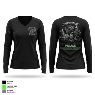 Womens Long Sleeve Vneck Shirt, Cincinnati Police Night Shift, Police, Teamtime, Team time, sublimation, custom sports apparel, team uniforms, spirit wear, spiritwear, sports uniforms, custom shirts, team store, custom team store, fundraiser sports, apparel fundraiser
