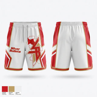 Mens Reversible Basketball Shorts, Silver Bullets, Men's Basketball, Teamtime, Team time, sublimation, custom sports apparel, team uniforms, spirit wear, spiritwear, sports uniforms, custom shirts, team store, custom team store, fundraiser sports, apparel fundraiser