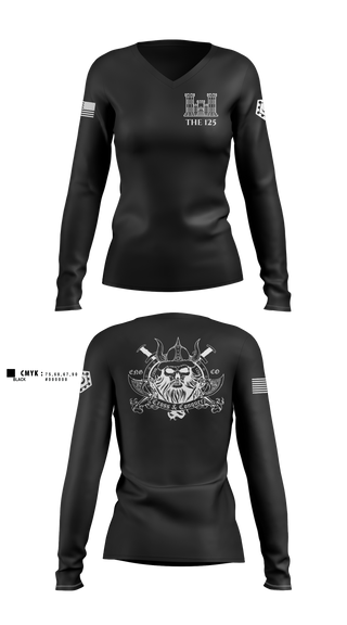 Womens Long Sleeve Vneck Shirt, 125 ENGINEER COMPANY, National Guard, Teamtime, Team time, sublimation, custom sports apparel, team uniforms, spirit wear, spiritwear, sports uniforms, custom shirts, team store, custom team store, fundraiser sports, apparel fundraiser