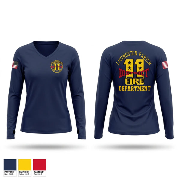 Womens Long Sleeve Vneck Shirt, Livingston parish fire district 11, Fire Department, Teamtime, Team time, sublimation, custom sports apparel, team uniforms, spirit wear, spiritwear, sports uniforms, custom shirts, team store, custom team store, fundraiser sports, apparel fundraiser
