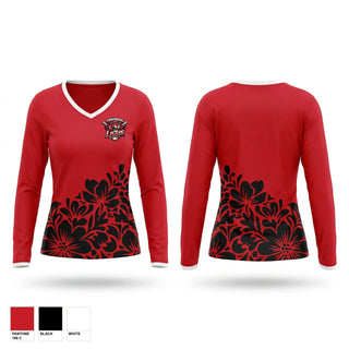 Womens Long Sleeve Vneck Shirt, Lions, Baseball, Teamtime, Team time, sublimation, custom sports apparel, team uniforms, spirit wear, spiritwear, sports uniforms, custom shirts, team store, custom team store, fundraiser sports, apparel fundraiser