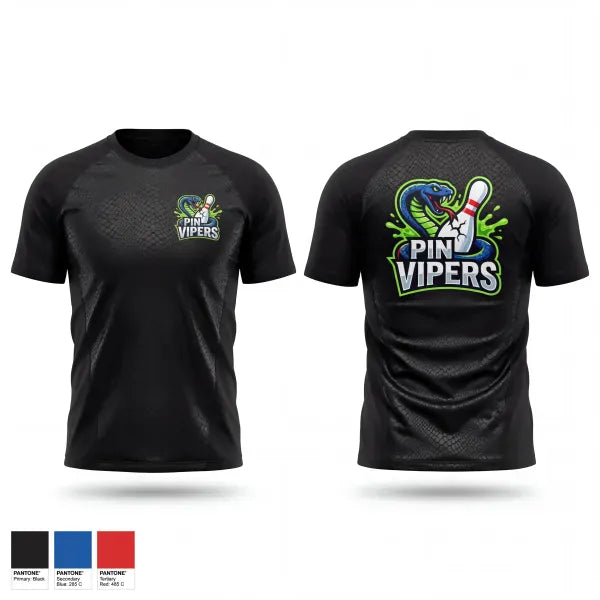 Short Sleeve Performance Shirt, Pin vipers, Bowling, Teamtime, Team time, sublimation, custom sports apparel, team uniforms, spirit wear, spiritwear, sports uniforms, custom shirts, team store, custom team store, fundraiser sports, apparel fundraiser