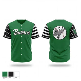 Full Button Baseball Jersey, Burros, Baseball, Teamtime, Team time, sublimation, custom sports apparel, team uniforms, spirit wear, spiritwear, sports uniforms, custom shirts, team store, custom team store, fundraiser sports, apparel fundraiser
