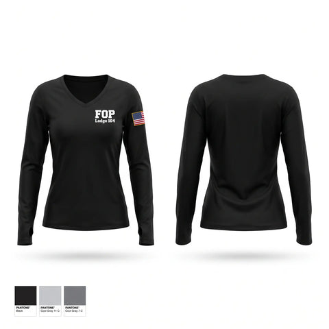 Womens Long Sleeve Vneck Shirt, FOP Lodge 164, Police, Teamtime, Team time, sublimation, custom sports apparel, team uniforms, spirit wear, spiritwear, sports uniforms, custom shirts, team store, custom team store, fundraiser sports, apparel fundraiser