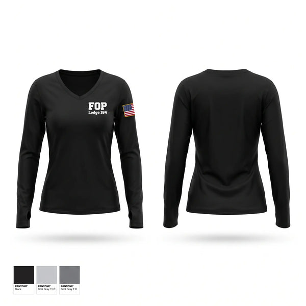 Womens Long Sleeve Vneck Shirt, FOP Lodge 164, Police, Teamtime, Team time, sublimation, custom sports apparel, team uniforms, spirit wear, spiritwear, sports uniforms, custom shirts, team store, custom team store, fundraiser sports, apparel fundraiser