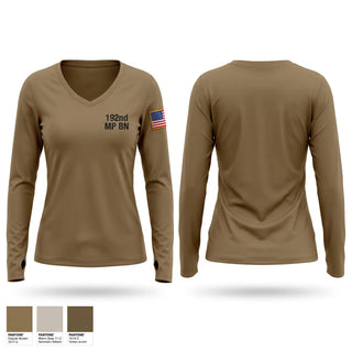 Womens Long Sleeve Vneck Shirt, 192nd MP BN, Army, Teamtime, Team time, sublimation, custom sports apparel, team uniforms, spirit wear, spiritwear, sports uniforms, custom shirts, team store, custom team store, fundraiser sports, apparel fundraiser