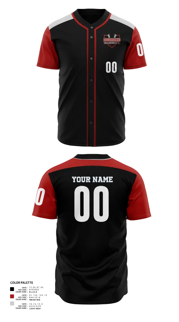 Full Button Baseball Jersey, Oklahoma Roughnecks, Baseball, Teamtime, Team time, sublimation, custom sports apparel, team uniforms, spirit wear, spiritwear, sports uniforms, custom shirts, team store, custom team store, fundraiser sports, apparel fundraiser