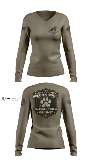 Womens Long Sleeve Vneck Shirt, Dane County K9, Police, Teamtime, Team time, sublimation, custom sports apparel, team uniforms, spirit wear, spiritwear, sports uniforms, custom shirts, team store, custom team store, fundraiser sports, apparel fundraiser