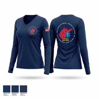 Womens Long Sleeve Vneck Shirt, IAEP Local 304, EMS/EMT, Teamtime, Team time, sublimation, custom sports apparel, team uniforms, spirit wear, spiritwear, sports uniforms, custom shirts, team store, custom team store, fundraiser sports, apparel fundraiser