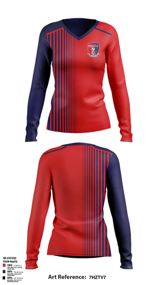 Womens Long Sleeve Vneck Shirt, Pleasant Hill Martinez Soccer Association, Spirit Store, Teamtime, Team time, sublimation, custom sports apparel, team uniforms, spirit wear, spiritwear, sports uniforms, custom shirts, team store, custom team store, fundraiser sports, apparel fundraiser