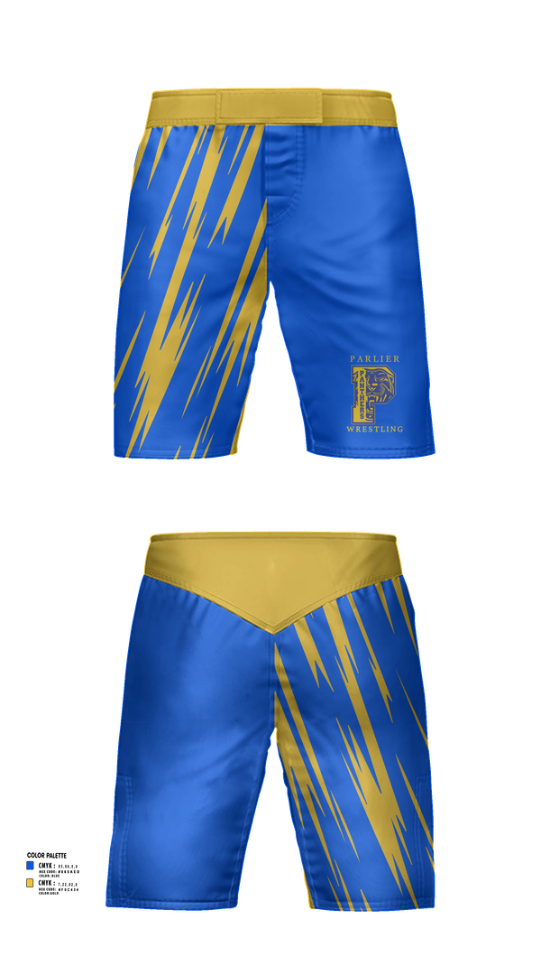 Fight Shorts, Parlier Panthers Wrestling, Wrestling, Teamtime, Team time, sublimation, custom sports apparel, team uniforms, spirit wear, spiritwear, sports uniforms, custom shirts, team store, custom team store, fundraiser sports, apparel fundraiser