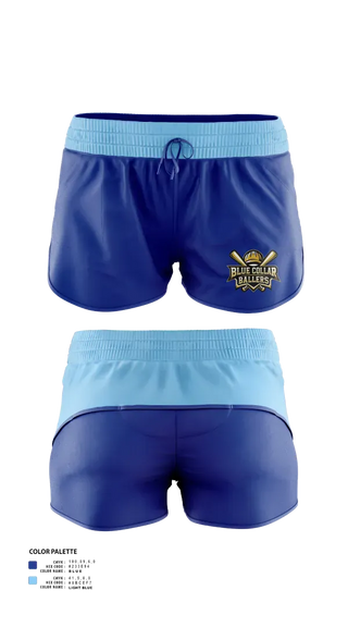 Womens Shorts, Blue collar ballers, Softball, Teamtime, Team time, sublimation, custom sports apparel, team uniforms, spirit wear, spiritwear, sports uniforms, custom shirts, team store, custom team store, fundraiser sports, apparel fundraiser