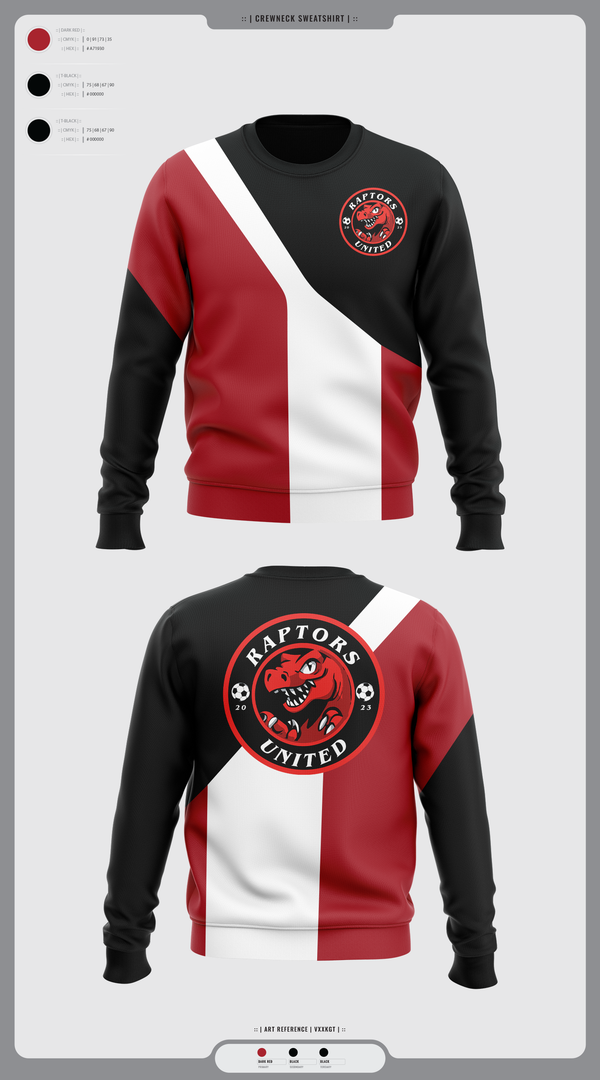 Crew Neck Sweatshirt, Raptors United, Men's Soccer, Teamtime, Team time, sublimation, custom sports apparel, team uniforms, spirit wear, spiritwear, sports uniforms, custom shirts, team store, custom team store, fundraiser sports, apparel fundraiser
