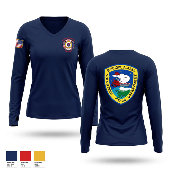 Womens Long Sleeve Vneck Shirt, Barrow Volunteer Fire Department, Fire Department, Teamtime, Team time, sublimation, custom sports apparel, team uniforms, spirit wear, spiritwear, sports uniforms, custom shirts, team store, custom team store, fundraiser sports, apparel fundraiser