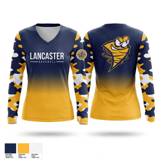 Womens Long Sleeve Vneck Shirt, Lancaster, Baseball, Teamtime, Team time, sublimation, custom sports apparel, team uniforms, spirit wear, spiritwear, sports uniforms, custom shirts, team store, custom team store, fundraiser sports, apparel fundraiser