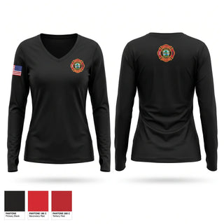 Womens Long Sleeve Vneck Shirt, Oldsmar Fire Rescue, Fire Department, Teamtime, Team time, sublimation, custom sports apparel, team uniforms, spirit wear, spiritwear, sports uniforms, custom shirts, team store, custom team store, fundraiser sports, apparel fundraiser