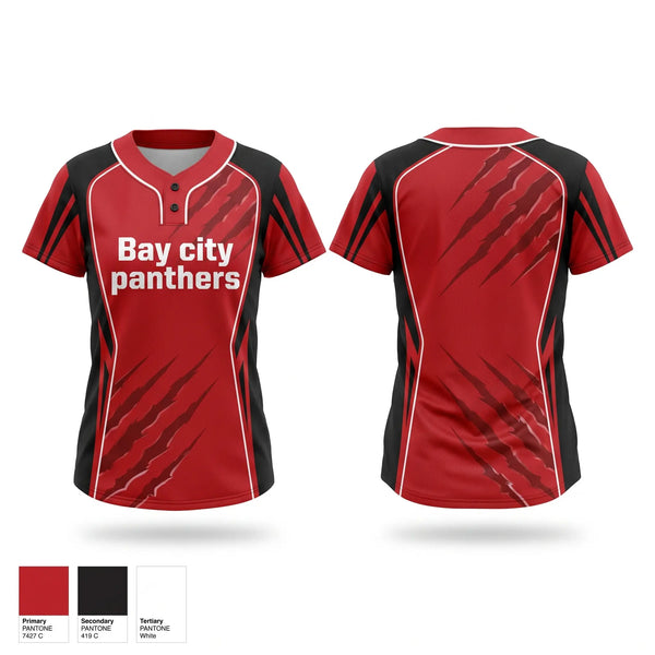 Two Button Softball Jersey, Bay city panthers, Softball, Teamtime, Team time, sublimation, custom sports apparel, team uniforms, spirit wear, spiritwear, sports uniforms, custom shirts, team store, custom team store, fundraiser sports, apparel fundraiser