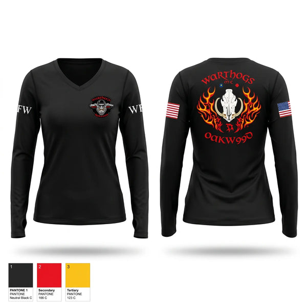 Womens Long Sleeve Vneck Shirt, Warthogs MC, Police, Teamtime, Team time, sublimation, custom sports apparel, team uniforms, spirit wear, spiritwear, sports uniforms, custom shirts, team store, custom team store, fundraiser sports, apparel fundraiser