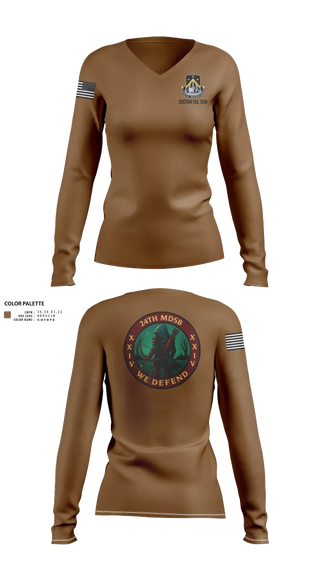 Womens Long Sleeve Vneck Shirt, 24th MDSB, Army, Teamtime, Team time, sublimation, custom sports apparel, team uniforms, spirit wear, spiritwear, sports uniforms, custom shirts, team store, custom team store, fundraiser sports, apparel fundraiser