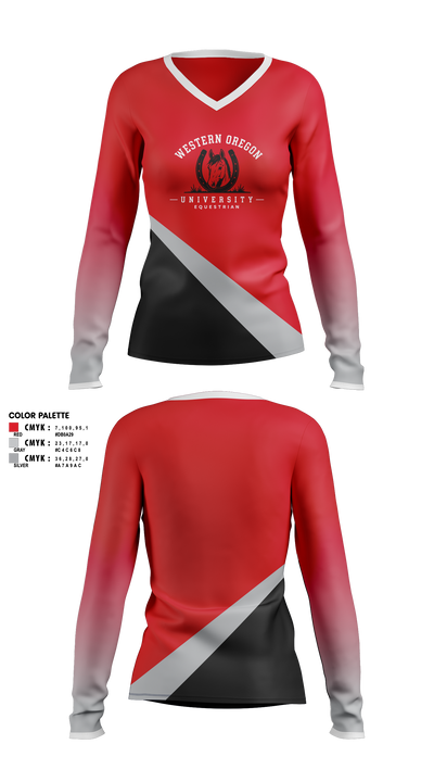 Western Oregon University Equestrian 74623833 Women's Long Sleeve V-neck Shirt - 4