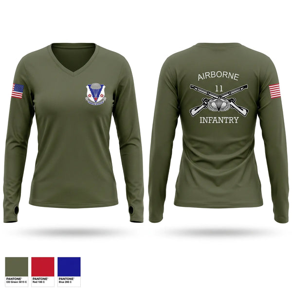 Womens Long Sleeve Vneck Shirt, A Co 2-134 IN BN ABN, National Guard, Teamtime, Team time, sublimation, custom sports apparel, team uniforms, spirit wear, spiritwear, sports uniforms, custom shirts, team store, custom team store, fundraiser sports, apparel fundraiser