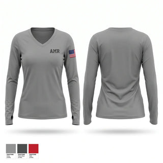 Womens Long Sleeve Vneck Shirt, AMR, EMS/EMT, Teamtime, Team time, sublimation, custom sports apparel, team uniforms, spirit wear, spiritwear, sports uniforms, custom shirts, team store, custom team store, fundraiser sports, apparel fundraiser