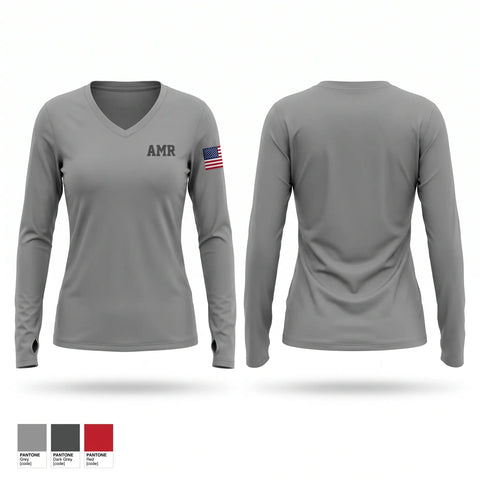 Womens Long Sleeve Vneck Shirt, AMR, EMS/EMT, Teamtime, Team time, sublimation, custom sports apparel, team uniforms, spirit wear, spiritwear, sports uniforms, custom shirts, team store, custom team store, fundraiser sports, apparel fundraiser