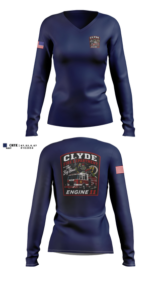 Womens Long Sleeve Vneck Shirt, Clyde fire department, Fire Department, Teamtime, Team time, sublimation, custom sports apparel, team uniforms, spirit wear, spiritwear, sports uniforms, custom shirts, team store, custom team store, fundraiser sports, apparel fundraiser