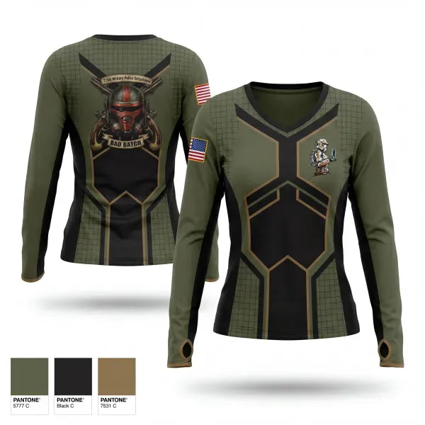 Womens Long Sleeve Vneck Shirt, 715th MP CO DET, Army, Teamtime, Team time, sublimation, custom sports apparel, team uniforms, spirit wear, spiritwear, sports uniforms, custom shirts, team store, custom team store, fundraiser sports, apparel fundraiser