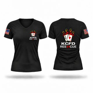 Womens Short Sleeve Vneck Shirt, KCFD Rescue 31, Fire Department, Teamtime, Team time, sublimation, custom sports apparel, team uniforms, spirit wear, spiritwear, sports uniforms, custom shirts, team store, custom team store, fundraiser sports, apparel fundraiser