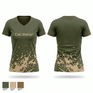 Womens Short Sleeve Vneck Shirt, Cali Baller, National Guard, Teamtime, Team time, sublimation, custom sports apparel, team uniforms, spirit wear, spiritwear, sports uniforms, custom shirts, team store, custom team store, fundraiser sports, apparel fundraiser