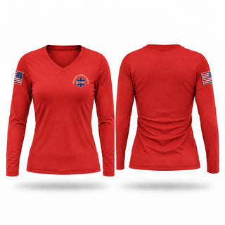 Womens Long Sleeve Vneck Shirt, KDMC EMS, EMS/EMT, Teamtime, Team time, sublimation, custom sports apparel, team uniforms, spirit wear, spiritwear, sports uniforms, custom shirts, team store, custom team store, fundraiser sports, apparel fundraiser
