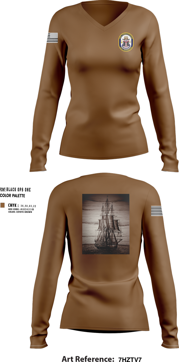 Womens Long Sleeve Vneck Shirt, USS CONSTITUTION, , Teamtime, Team time, sublimation, custom sports apparel, team uniforms, spirit wear, spiritwear, sports uniforms, custom shirts, team store, custom team store, fundraiser sports, apparel fundraiser