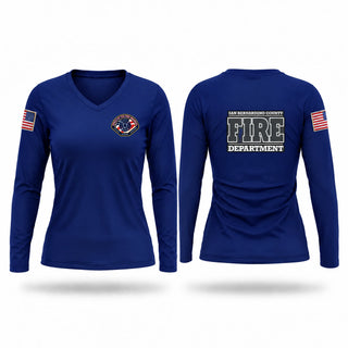 Womens Long Sleeve Vneck Shirt, San Bernardino County Fire Department Office of the Fire Marshal, Fire Department, Teamtime, Team time, sublimation, custom sports apparel, team uniforms, spirit wear, spiritwear, sports uniforms, custom shirts, team store, custom team store, fundraiser sports, apparel fundraiser