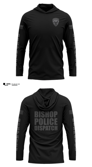 Long Sleeve hooded sunshirt, Bishop Police Department, Police, Teamtime, Team time, sublimation, custom sports apparel, team uniforms, spirit wear, spiritwear, sports uniforms, custom shirts, team store, custom team store, fundraiser sports, apparel fundraiser
