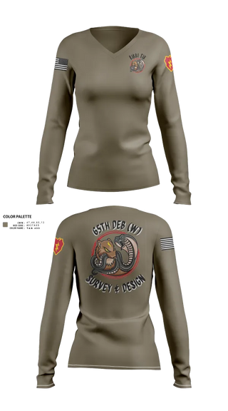 Womens Long Sleeve Vneck Shirt, S&D, 65th DEB, Army, Teamtime, Team time, sublimation, custom sports apparel, team uniforms, spirit wear, spiritwear, sports uniforms, custom shirts, team store, custom team store, fundraiser sports, apparel fundraiser