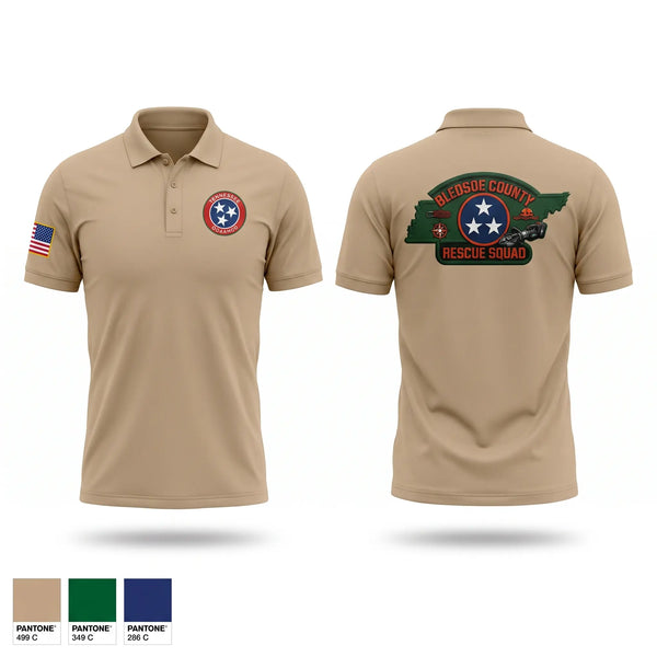 Short Sleeve Performance Polo, Bledsoe County Rescue Squad, Fire Department, Teamtime, Team time, sublimation, custom sports apparel, team uniforms, spirit wear, spiritwear, sports uniforms, custom shirts, team store, custom team store, fundraiser sports, apparel fundraiser