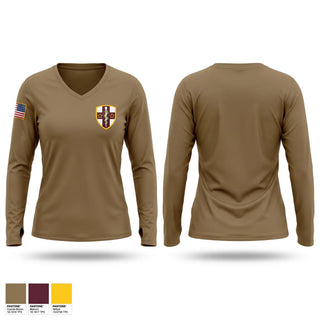 Womens Long Sleeve Vneck Shirt, ARMEDCOM, Army, Teamtime, Team time, sublimation, custom sports apparel, team uniforms, spirit wear, spiritwear, sports uniforms, custom shirts, team store, custom team store, fundraiser sports, apparel fundraiser