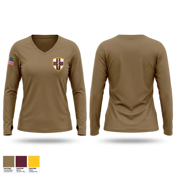 Womens Long Sleeve Vneck Shirt, ARMEDCOM, Army, Teamtime, Team time, sublimation, custom sports apparel, team uniforms, spirit wear, spiritwear, sports uniforms, custom shirts, team store, custom team store, fundraiser sports, apparel fundraiser