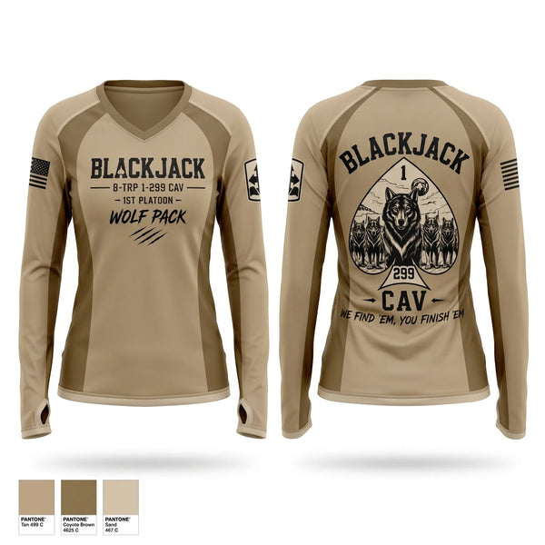 Womens Long Sleeve Vneck Shirt, BLACKJACK, National Guard, Teamtime, Team time, sublimation, custom sports apparel, team uniforms, spirit wear, spiritwear, sports uniforms, custom shirts, team store, custom team store, fundraiser sports, apparel fundraiser